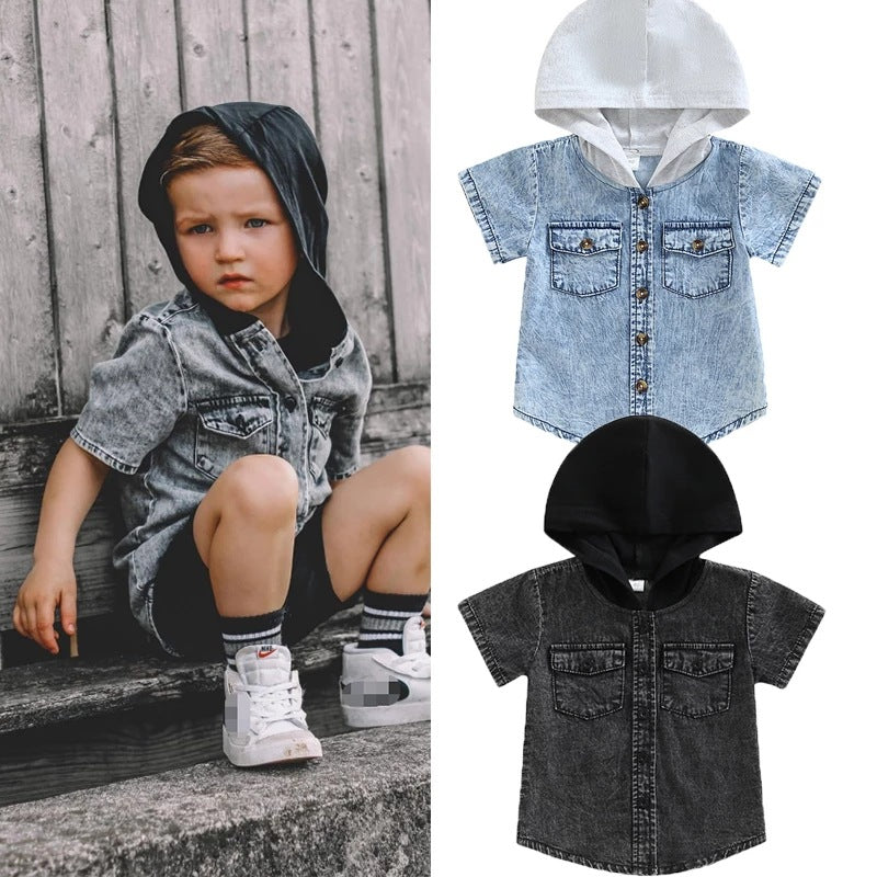 Chemise de denim à capuchon pour garçon