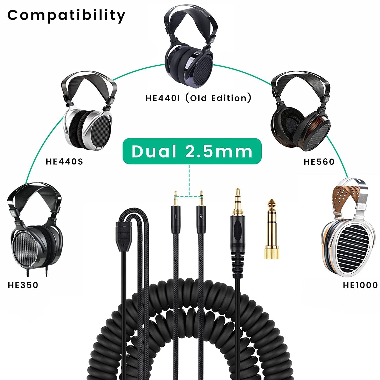 Convient pour HE400i He560 Double casque de prise 25mm câble de ressort