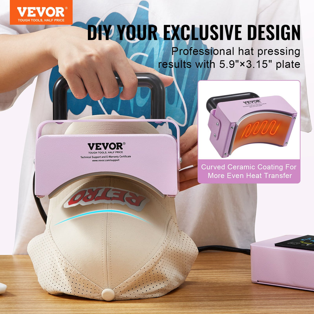 VEVOR chapeau presse machine Mini chapeau presse à chaleur pour bouchons 5,9x3.15 Inch plaque violet