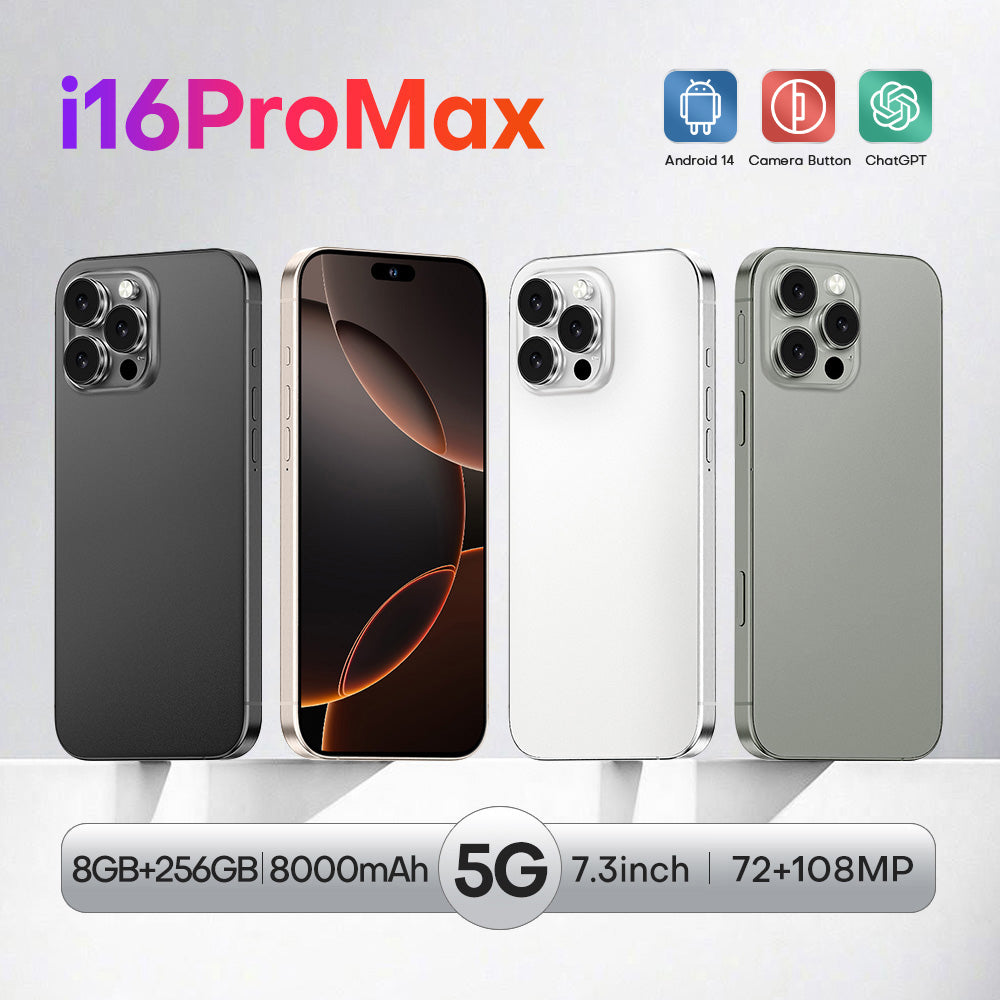 16 Pro Max Téléphone déverrouillé 12 Go 256 Go Smartphone Android 14 Téléphone