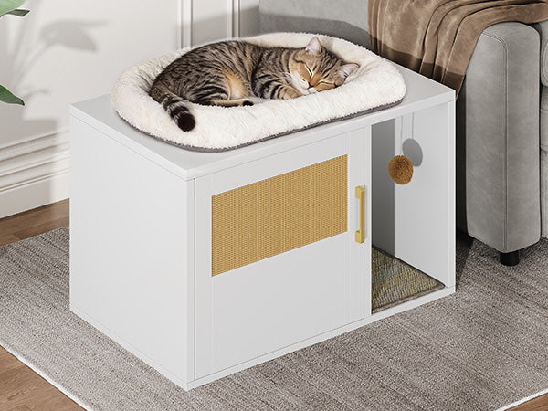 Cat Litter Box Cabinet multifonctionnel blanc moderne Maison de chat Salle de toilettes Table d'extrémité pour Bedro