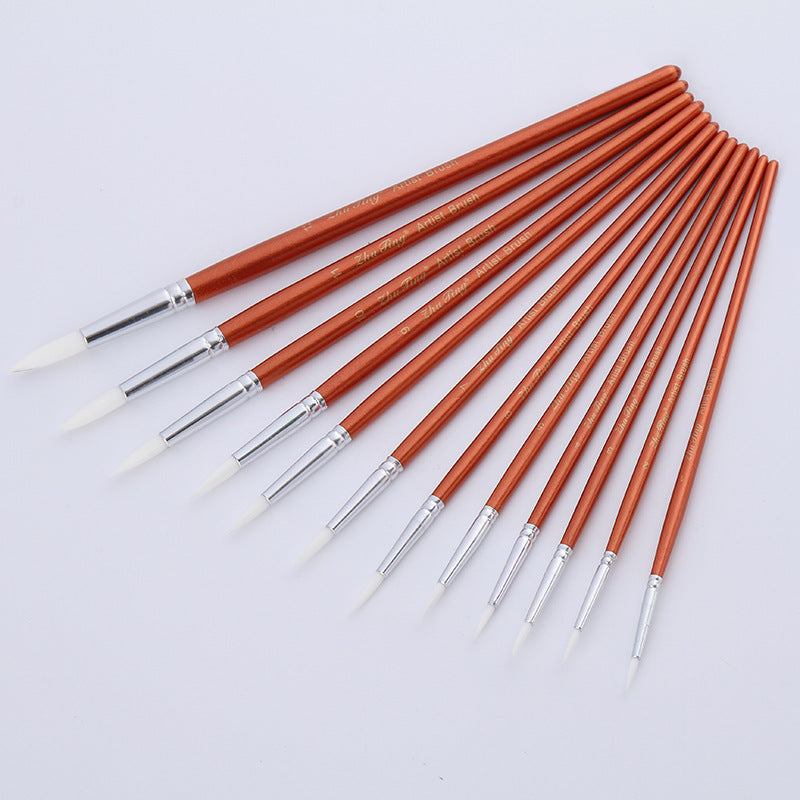 12Pcs Lot forme ronde Nylon cheveux en bois poignée brosse outil pour Art School Waterco