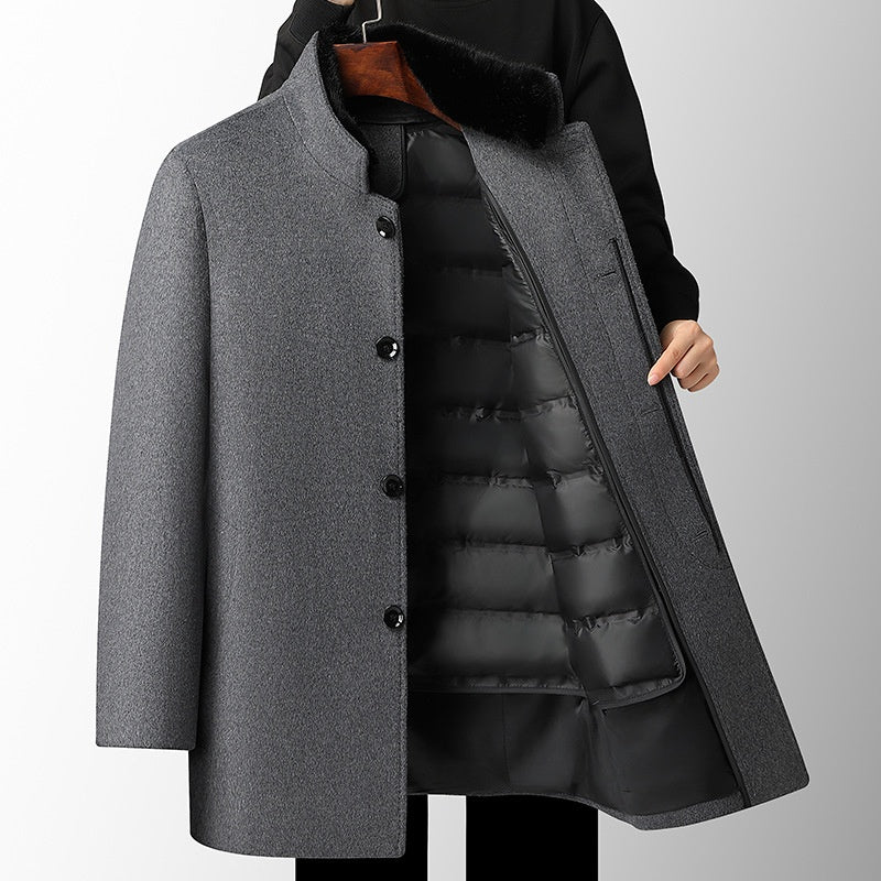 Laine pour hommes Pardessus Automne et hiver Épaisseur mi-long Linge de plume amovible