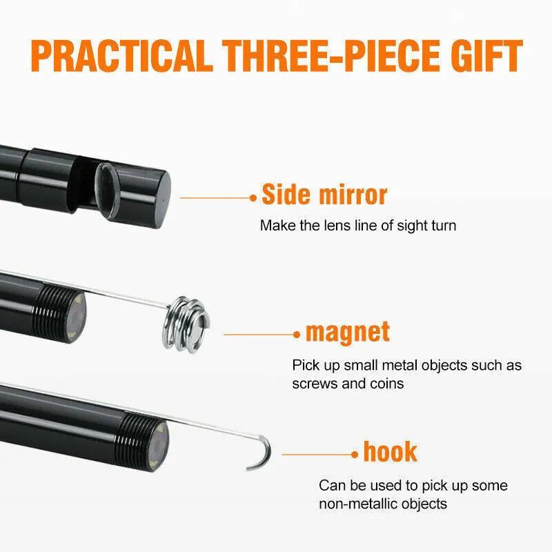 5M 6LED Snake Endoscope Borescope 8mm Inspection Camera USB Scope for Android