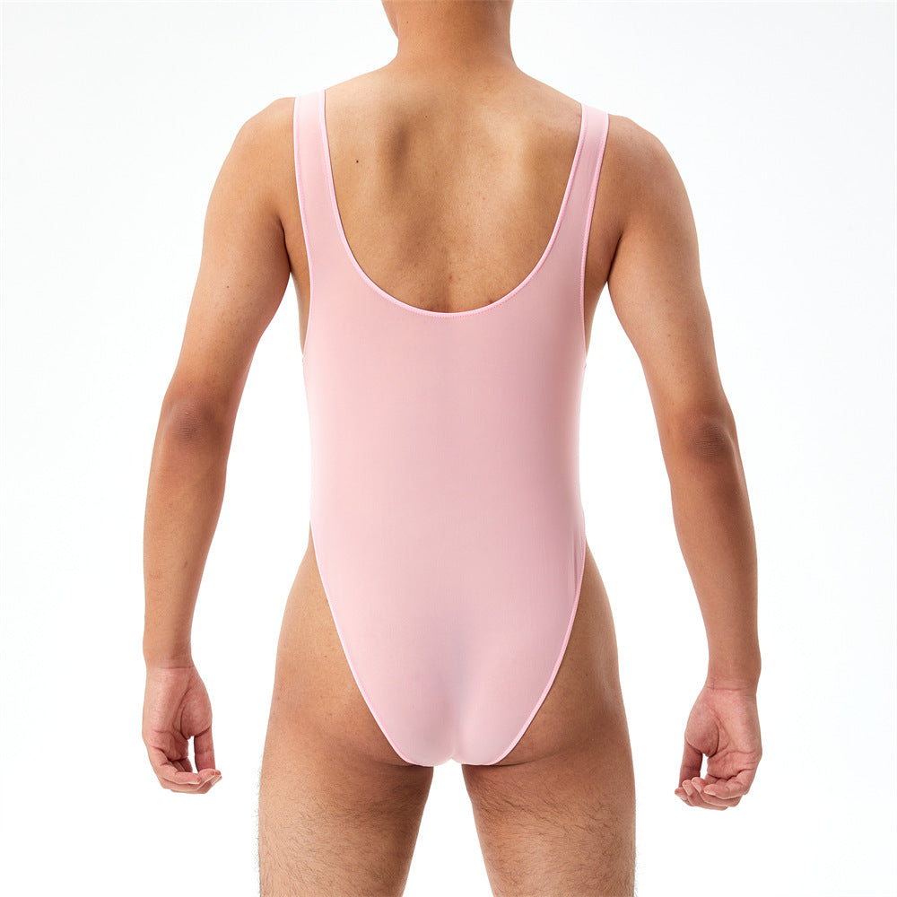 Hautement élastique Plus Taille Transparent Jumpsuit Hommes U Pouch Performance