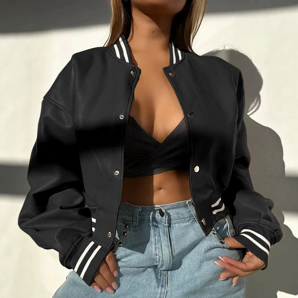 Magasin indépendant AliExpress Style manches longues mode moto PU veste en cuir petite