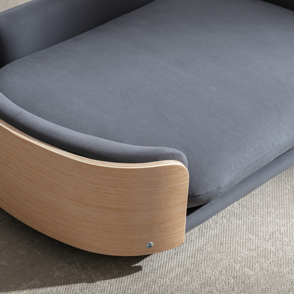 Style scandinave Lit de chien élevé Canapé pour animaux avec pieds en bois massif et dos en bois bent