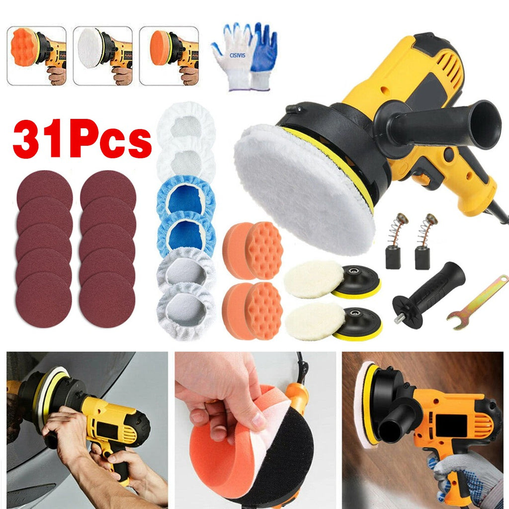 31Pcs Ponceuse électrique Ponceuse de tampon voiture Ponceuse avec kit d'éponge de polissage