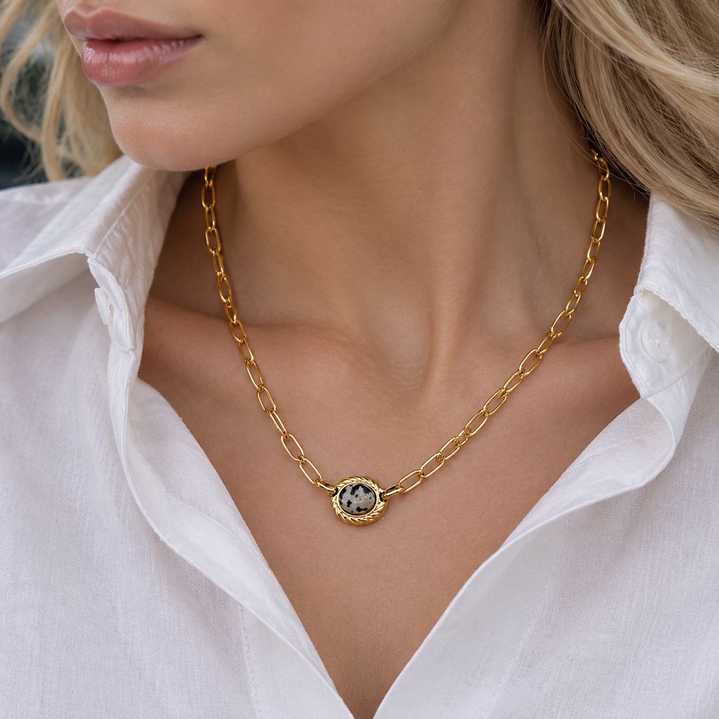 Collier en acier inoxydable en titane en pierre naturelle pour femmes