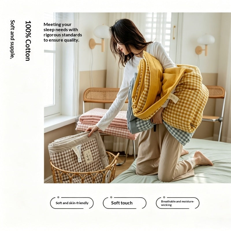 Couette de refroidissement d'été en coton lavé teint au fil, de style japonais