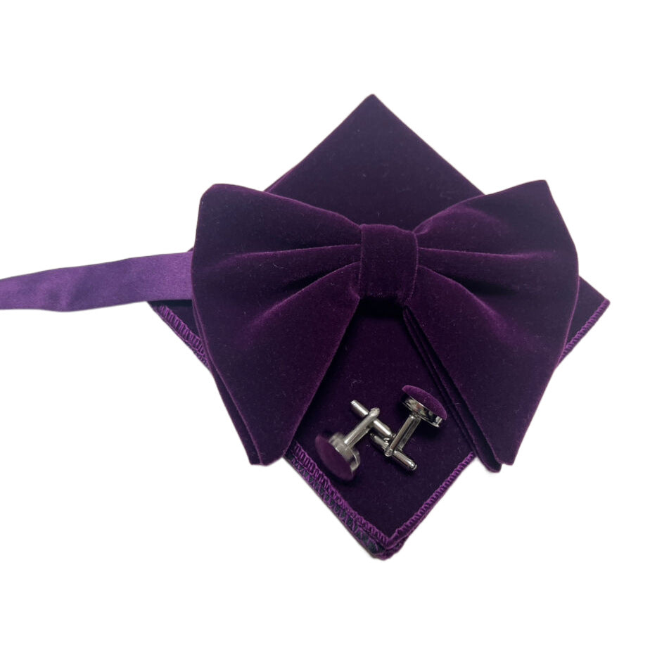 Double-Layer Gold Velvet Horn Bow Square Écharpe Boutons de manchette Ensemble de trois pièces