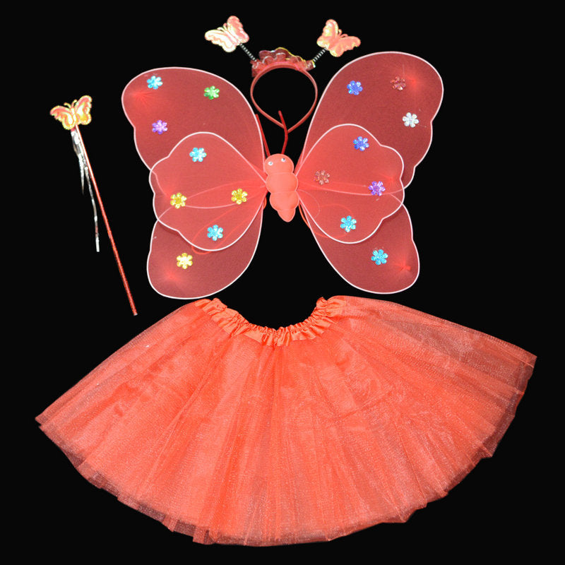 Ensemble de performances de jour pour enfants Ailes à paillettes double couche 4 pièces