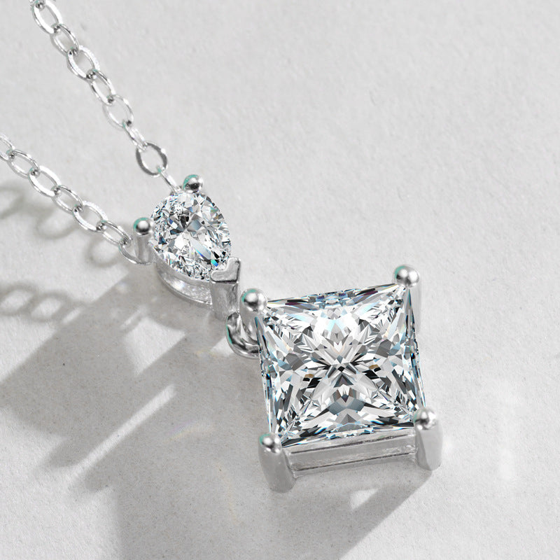 S925 Collier en argent sterling princesse et poire coupé en deux tons