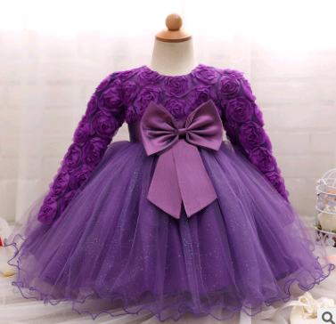 Robe fille à manches longues robe rose robe enfant robe