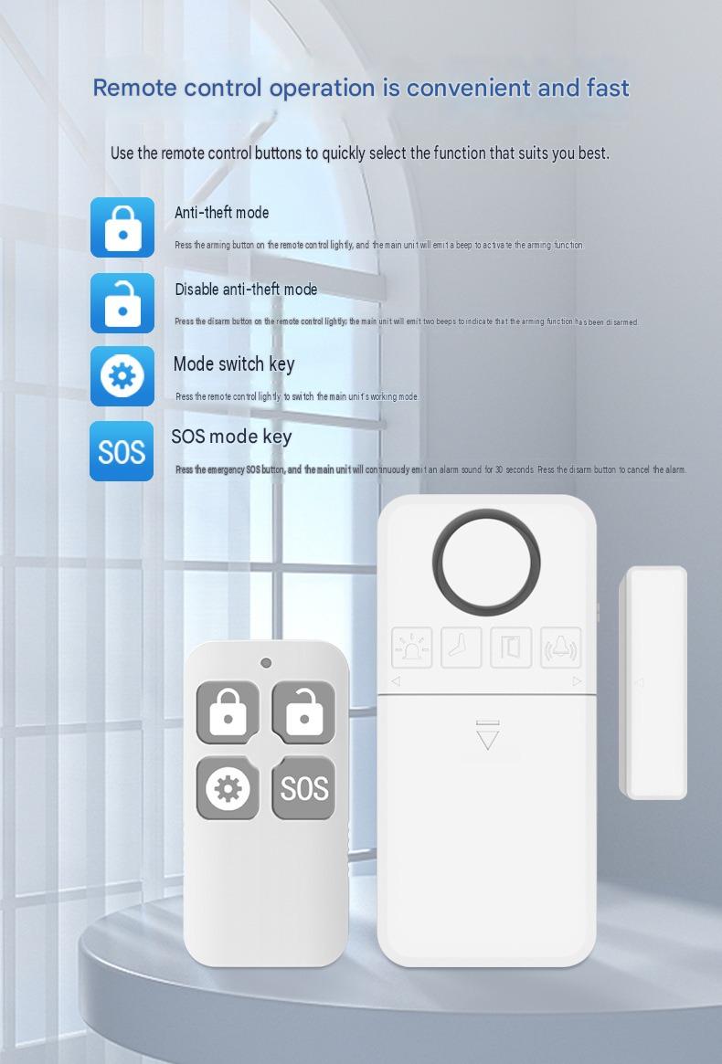 Capteur d'alarme de porte et de fenêtre sans fil avec télécommande