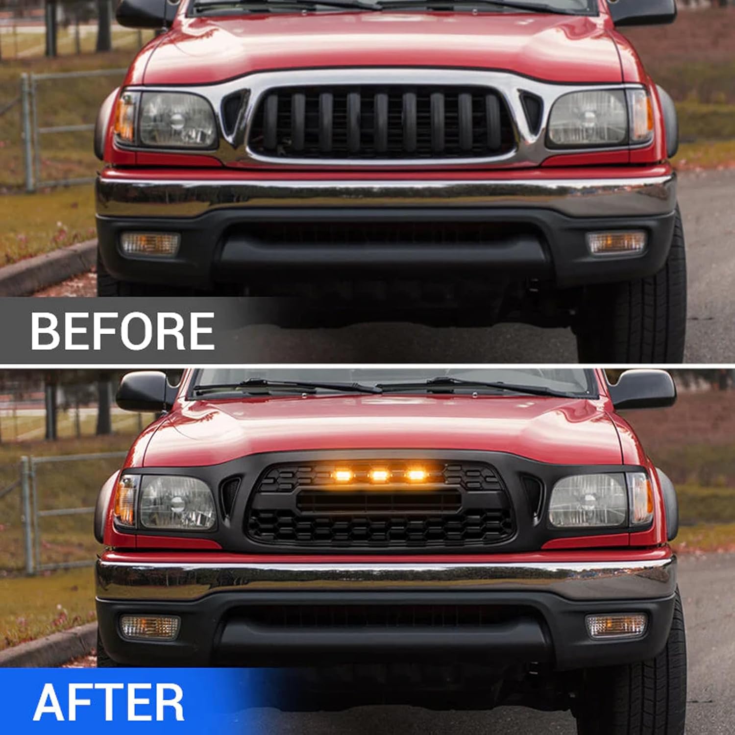 Grille avant convient pour Tacoma 2001 2002 2003 2004 Avec Amber LED Accent Lights Matte Black