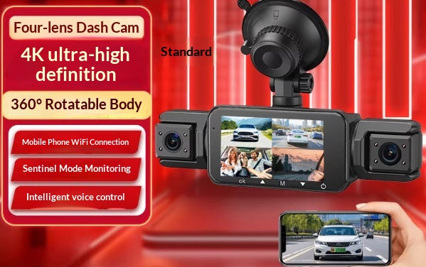 Panoramique Dash Cam Plug-and-Play Night Vision 4-Camera Reversing View