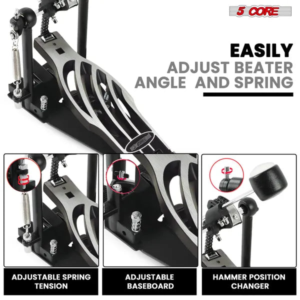 5 Core Bass Drum Pedal Mount Ajustable Felt Beater Head Single Chain HeavyDuty Kick Drum