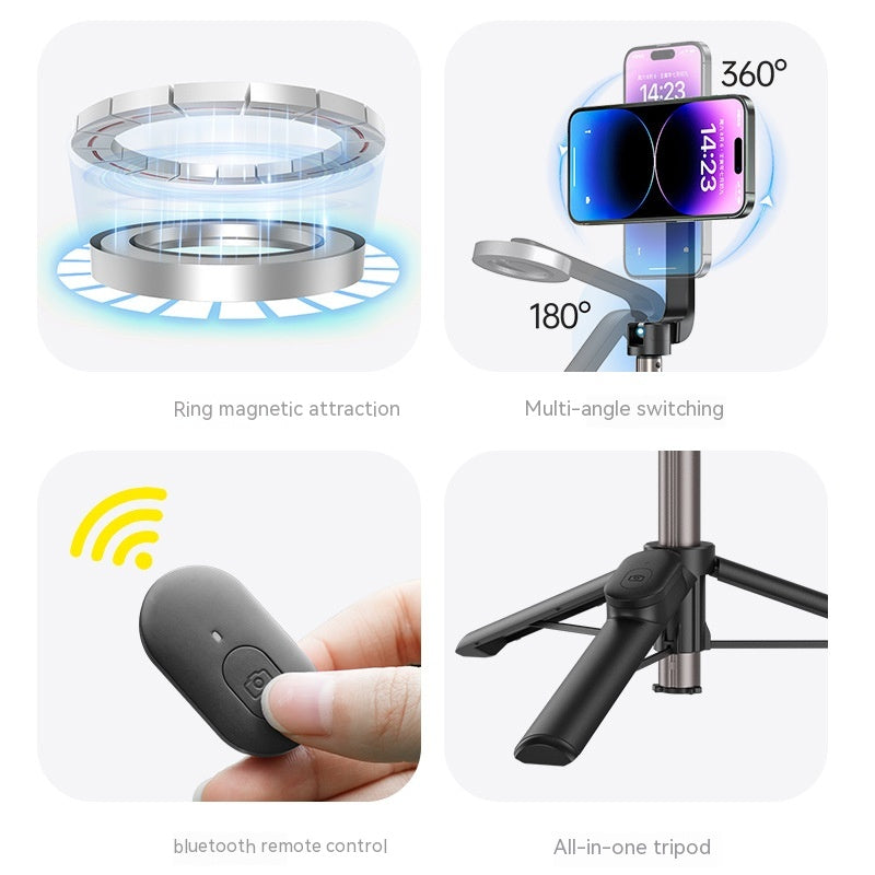 Magnetic Mobile Phone Mini Selfie Stick Bluetooth Télécommande Alliage d'aluminium