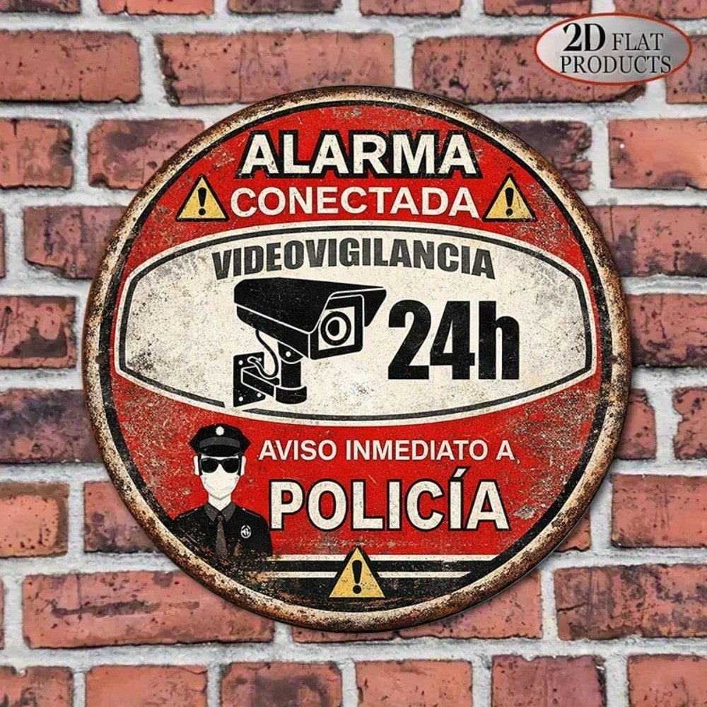 Vieille enseigne espagnole 24 heures sur 24 d'alarme de surveillance vidéo