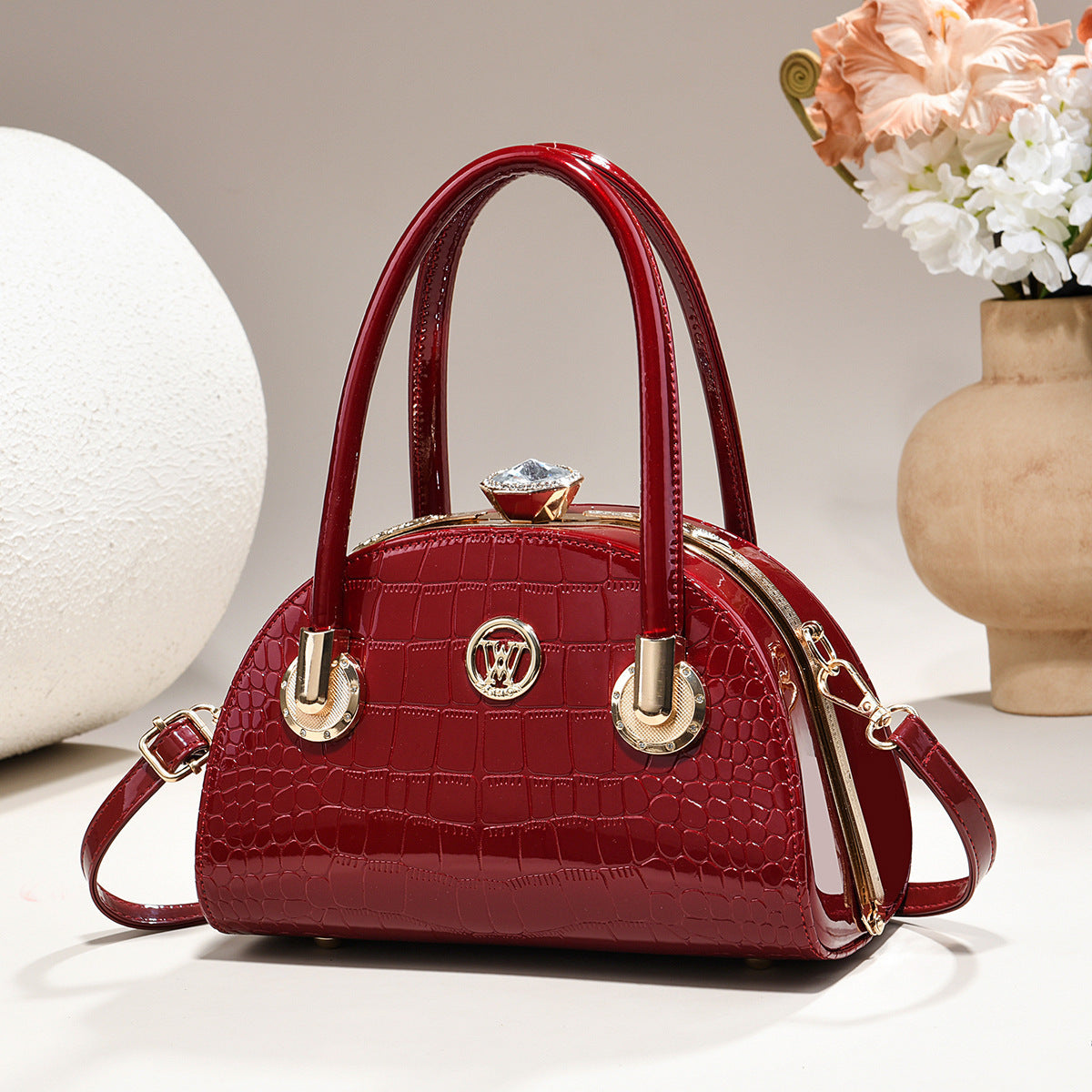 Sac à main en or pour femmes Sac shell en cuir brillant léger