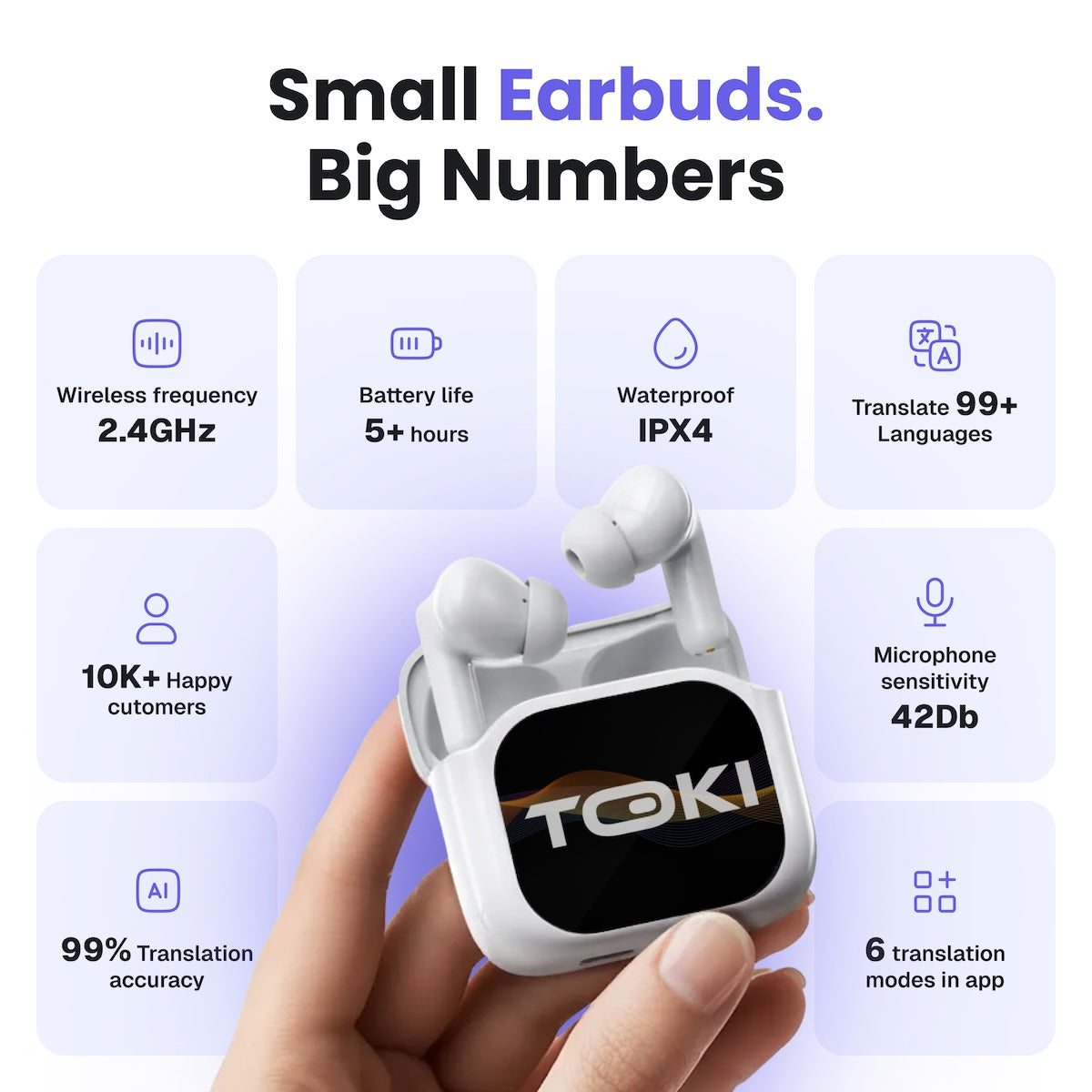 Ecouteurs de traduction AI Toki Pro-5 avec boîtier de recharge à écran LCD intelligent