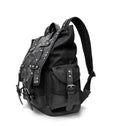 Sac à dos en denim brûlé au laser avec rivets en cuir véritable et fermoir de homard