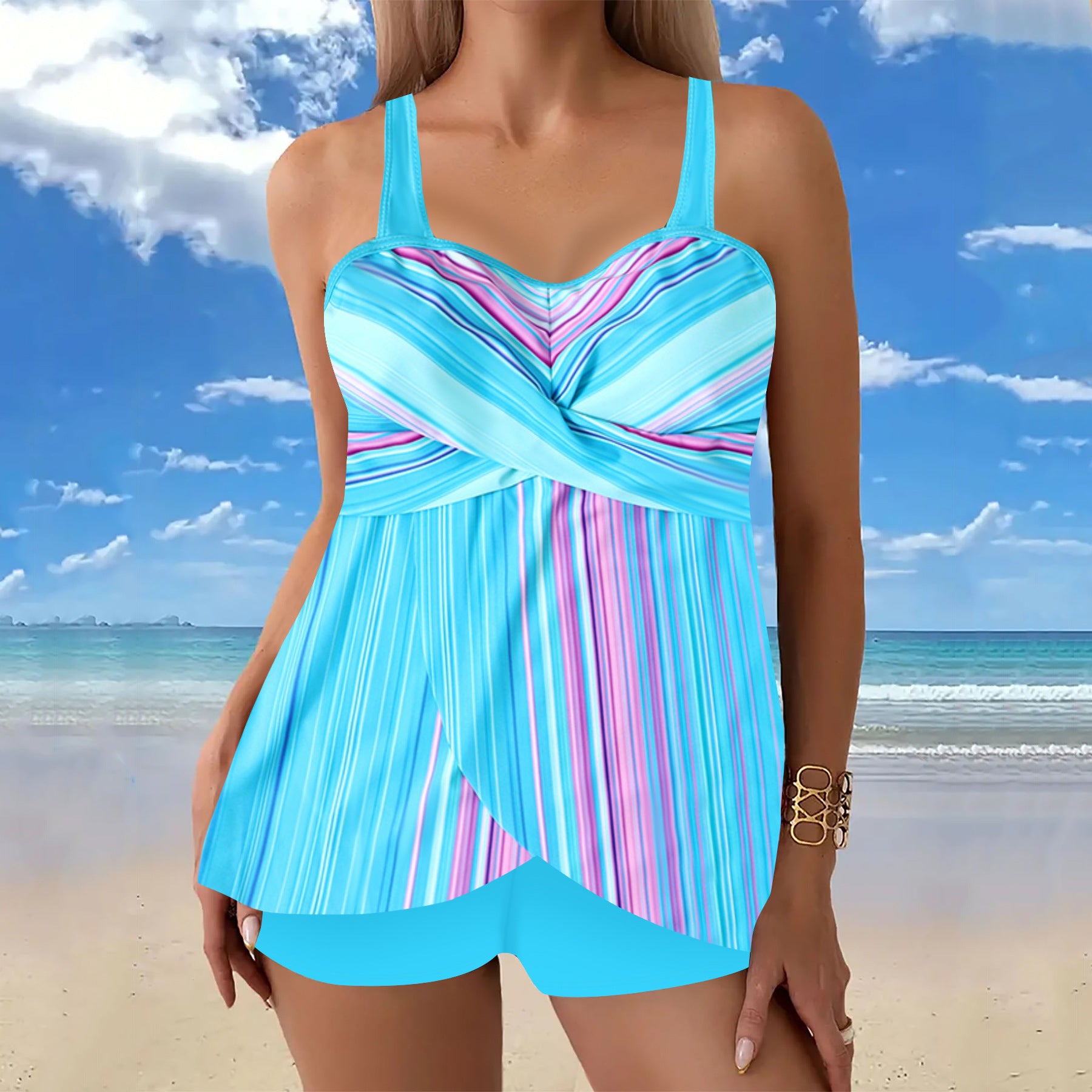 Style européen et américain Gradient Imprimer Plus Taille Boxer deux pièces maillot de bain