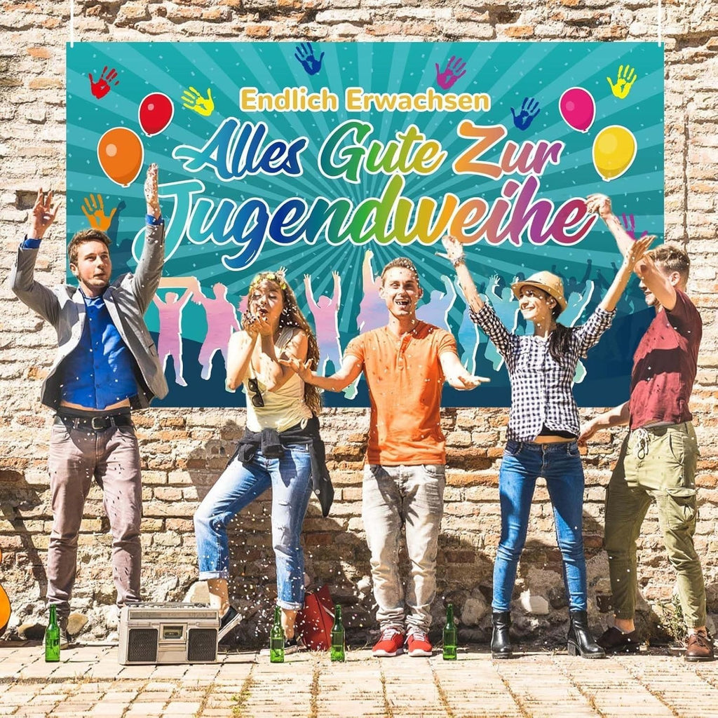 ?Bonne initiation pour les jeunes : Bannière en bleu - Décoration festive et assortiment de fournitures pour fêtes