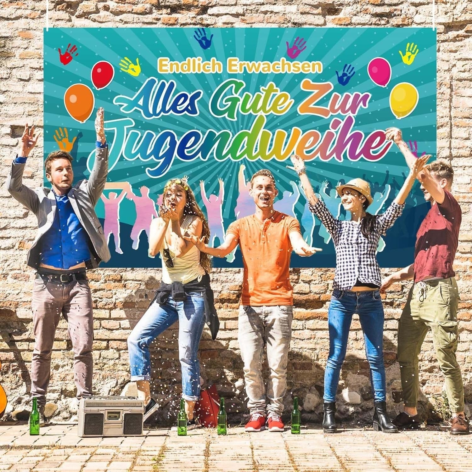?Bonne initiation pour les jeunes : Bannière en bleu - Décoration festive et assortiment de fournitures pour fêtes