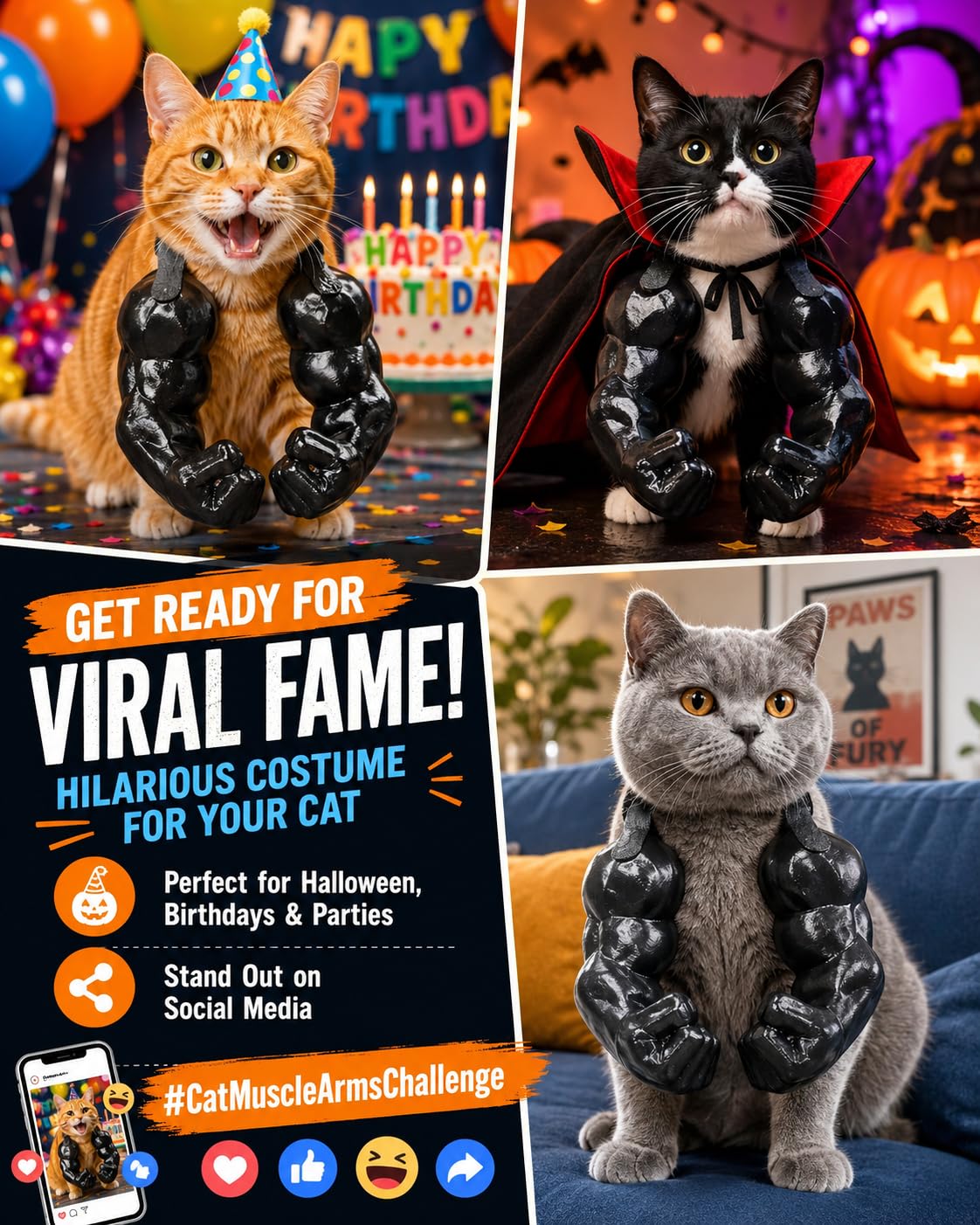 Armoiries musculaires de chat Hilarous Costume imprimé 3D Comfy Épaule d'épaule pour femelle Cosp