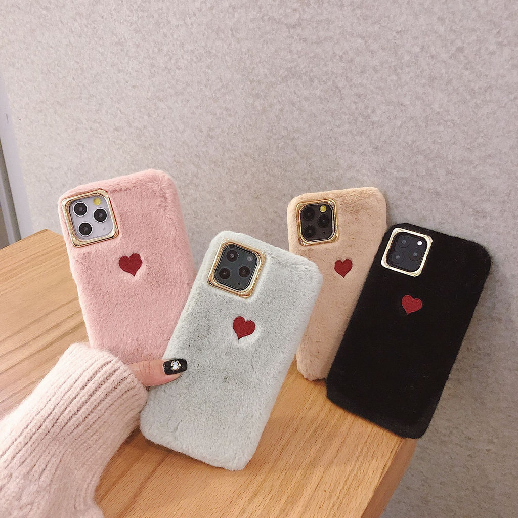 Automne et hiver petit amour chaud peluche téléphone étui