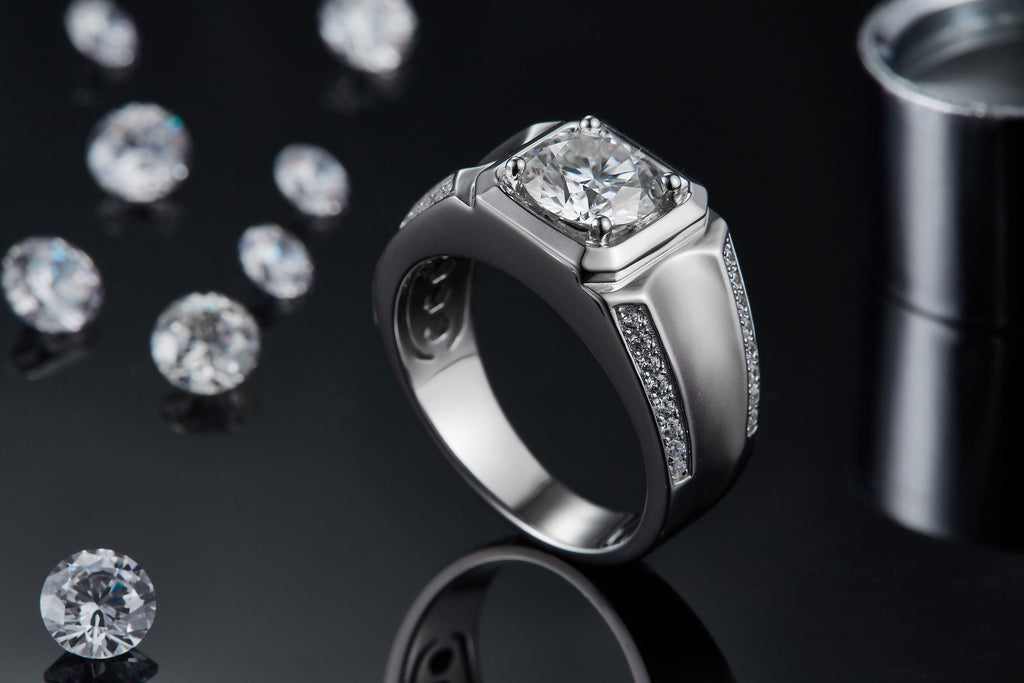 S925 Argent Sterling 2ct Moissanite Anneau Homme