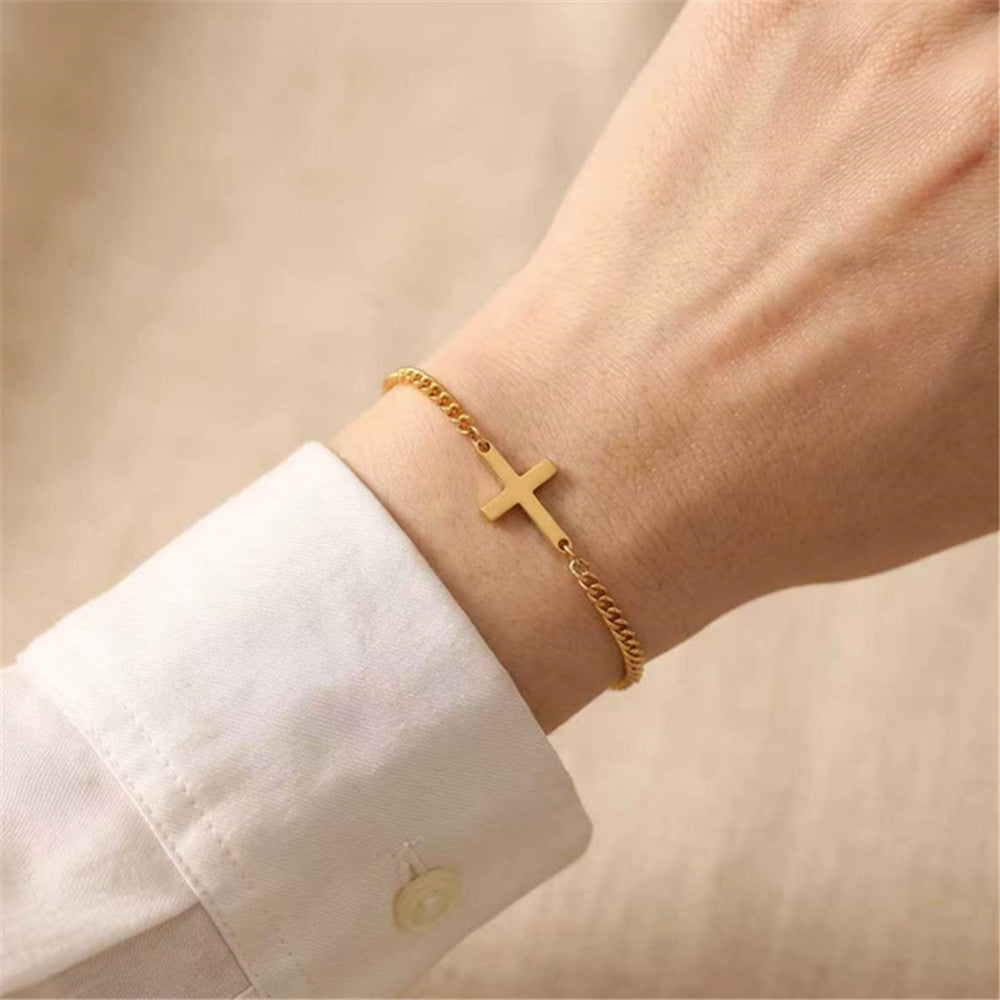 Smooth-surface Cross Pendentif Bracelet femme réglable