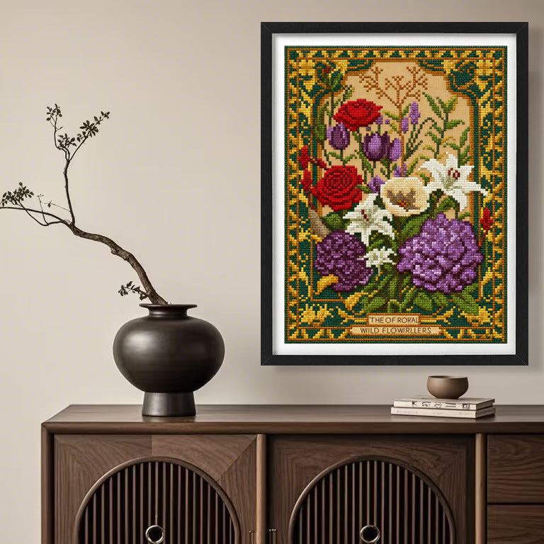 Retro-style Floral et plante entièrement broderie Salon Peinture décorative