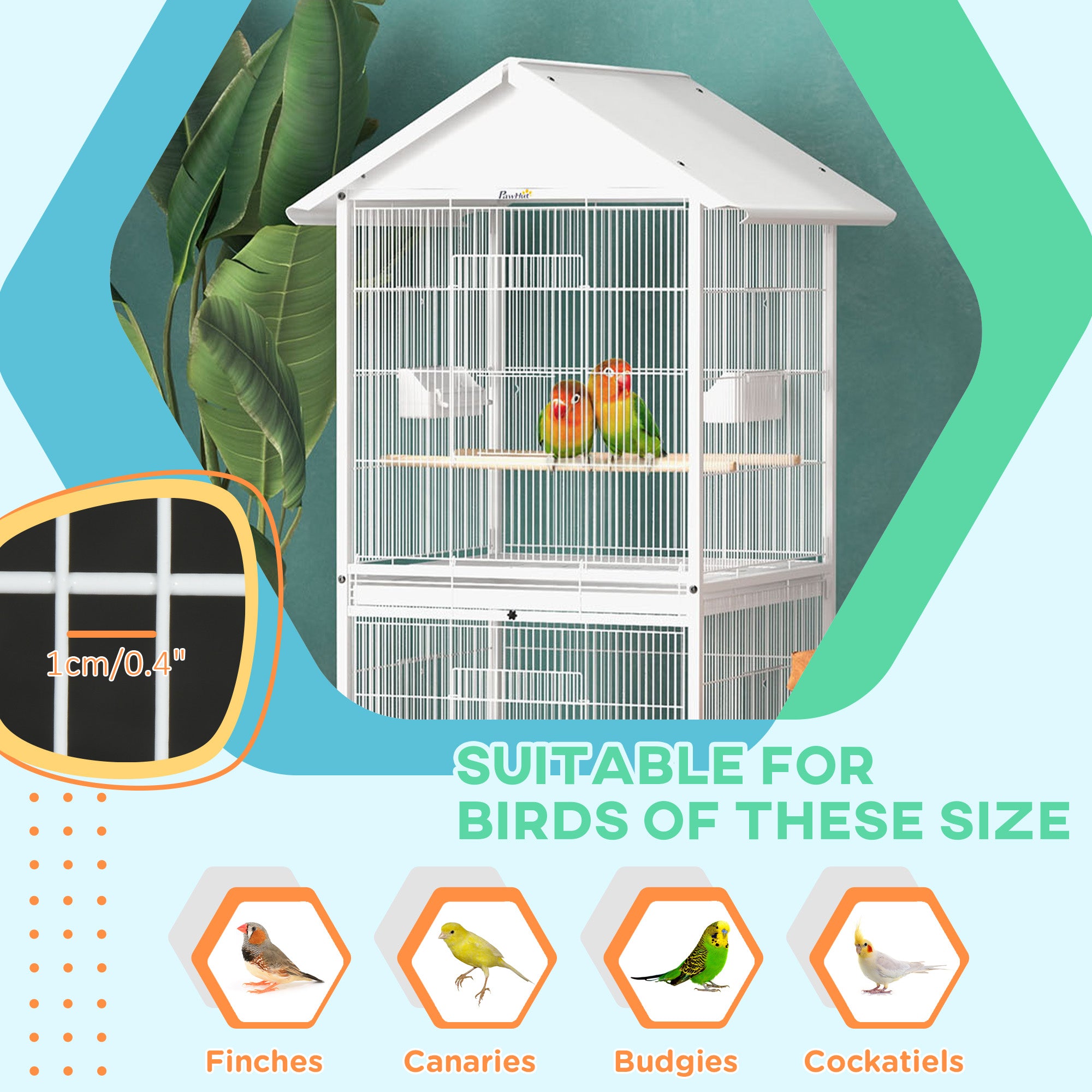 Fermoir de cage d'oiseau en métal brut avec perches de support roulant Conteneurs alimentaires Portes Roues 67"