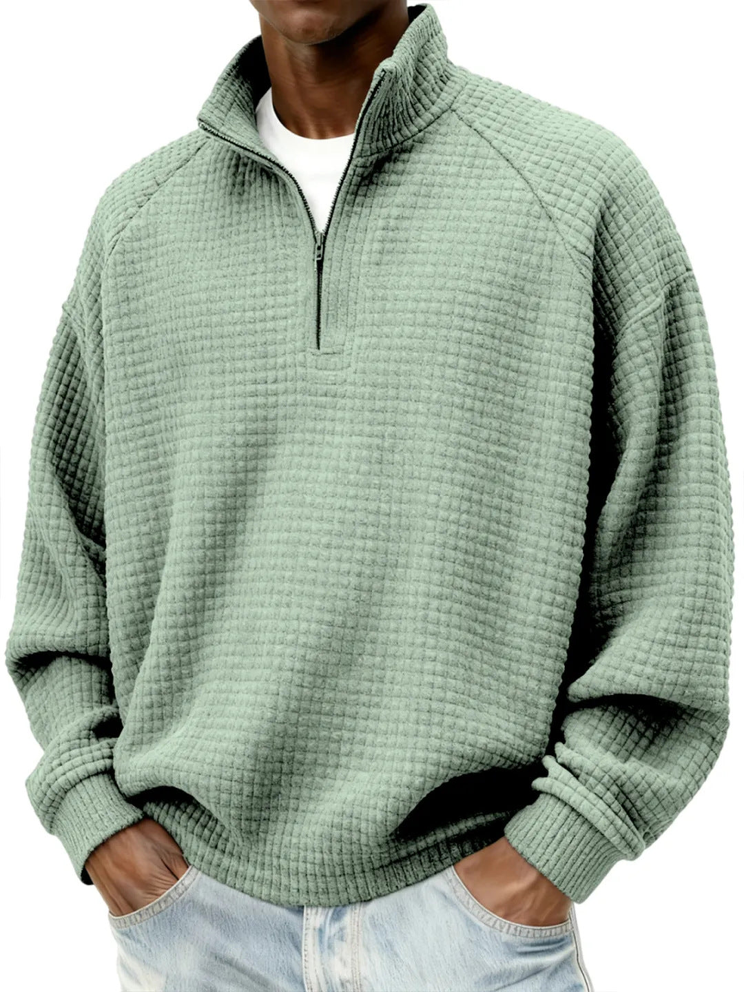 Rétro zippé petit chèque Casual Stand-collar Hommes manches longues