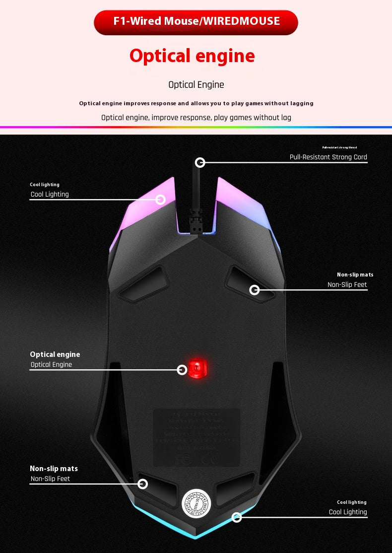 Wired Luminous Mouse Office Accueil Jeux Ordinateurs de bureau USB et Ordinateur portable Universal PlayerUn