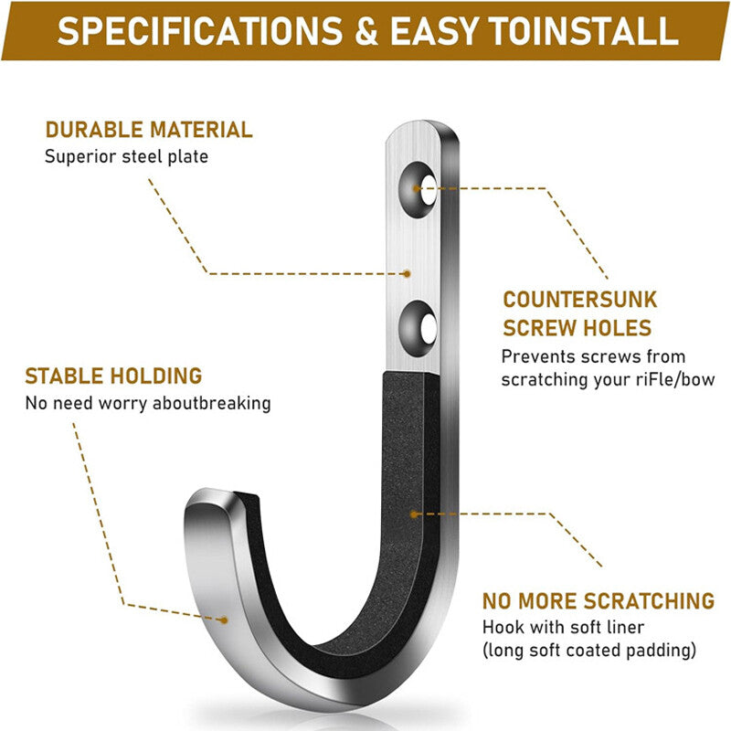2PCS Gun Rifle Shotgun Pistol rembourré Crochets de montage muraux Rangement des cintres