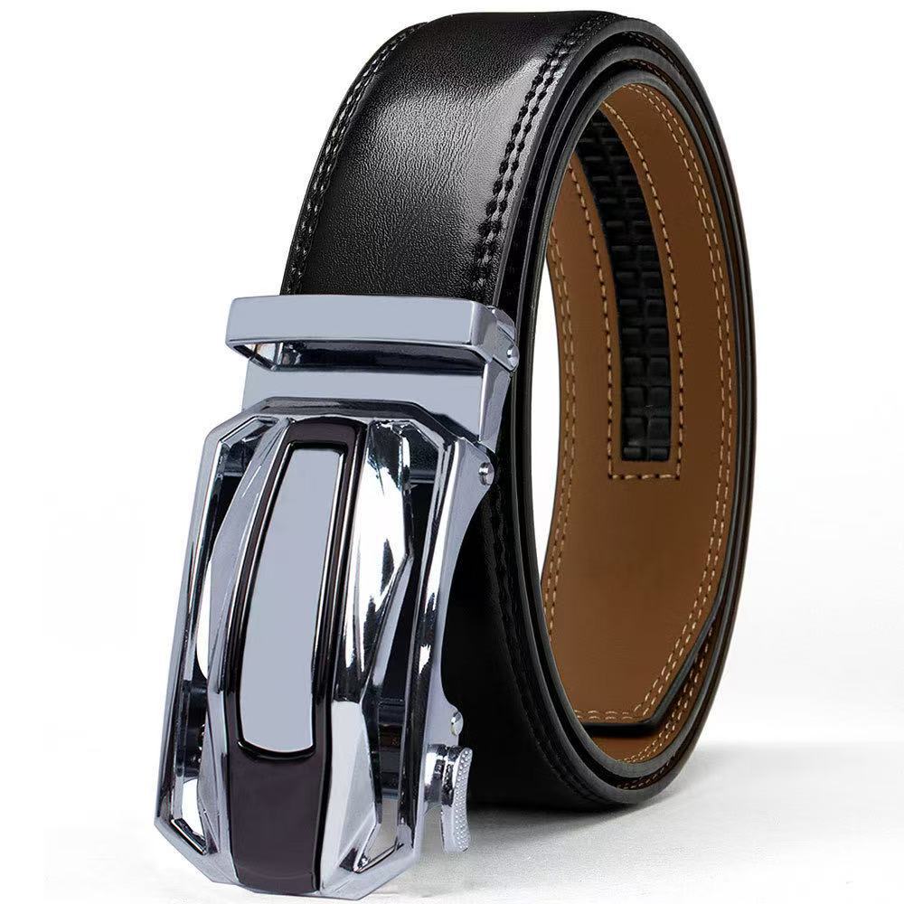 Ceinture en cuir véritable pour homme - Boucle d'alliage automatique - Bracelet casual pour pantalon
