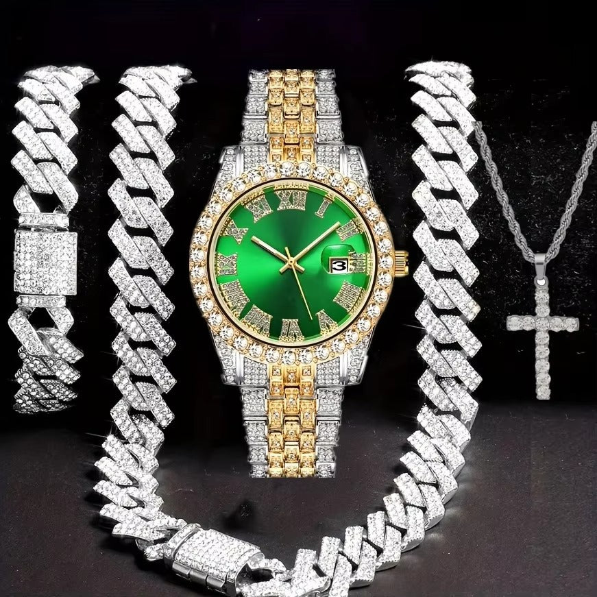 Hip Hop Bracelet Collier Diamond-embed Montres costume