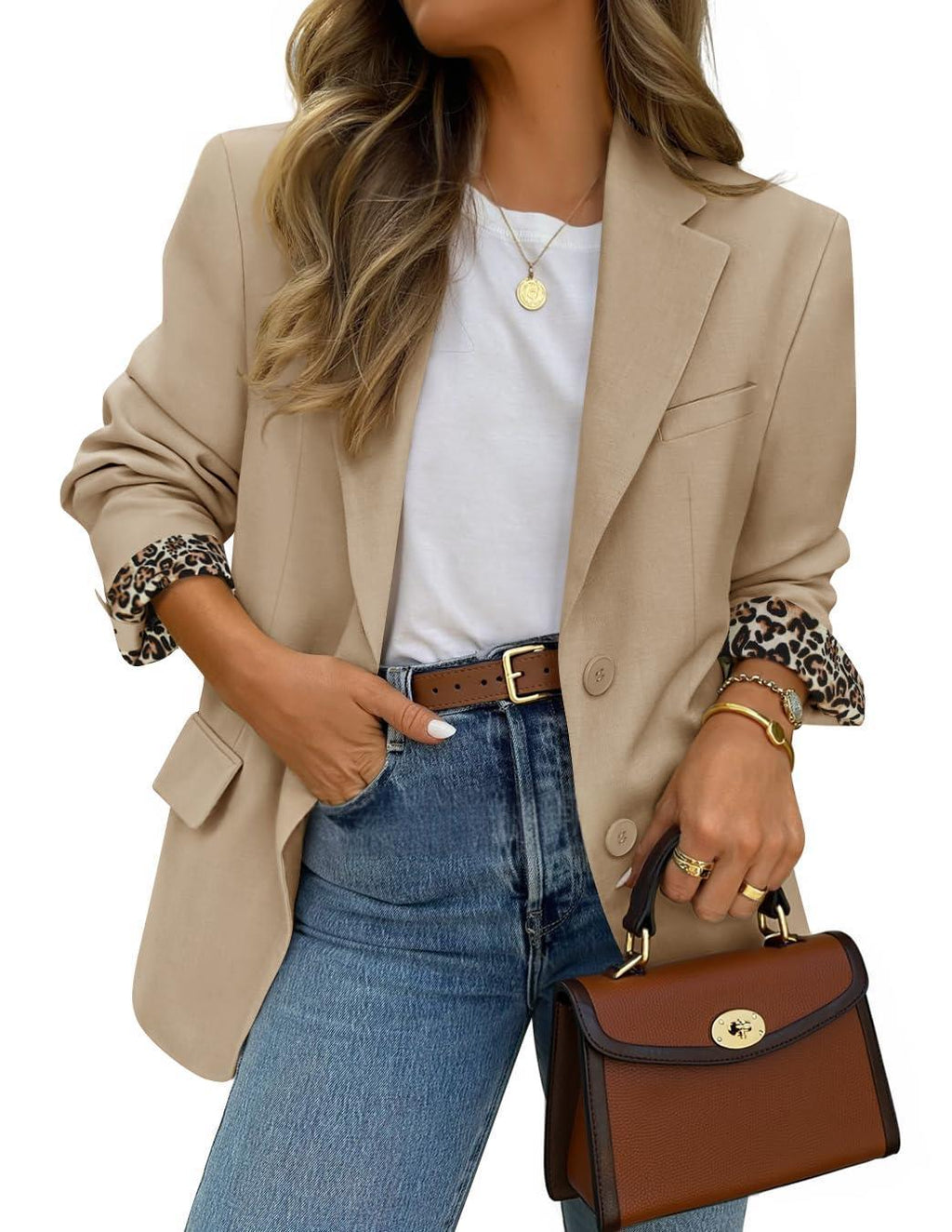 Contraste couleur Leopard-empreinte Lapel Casual Blazer
