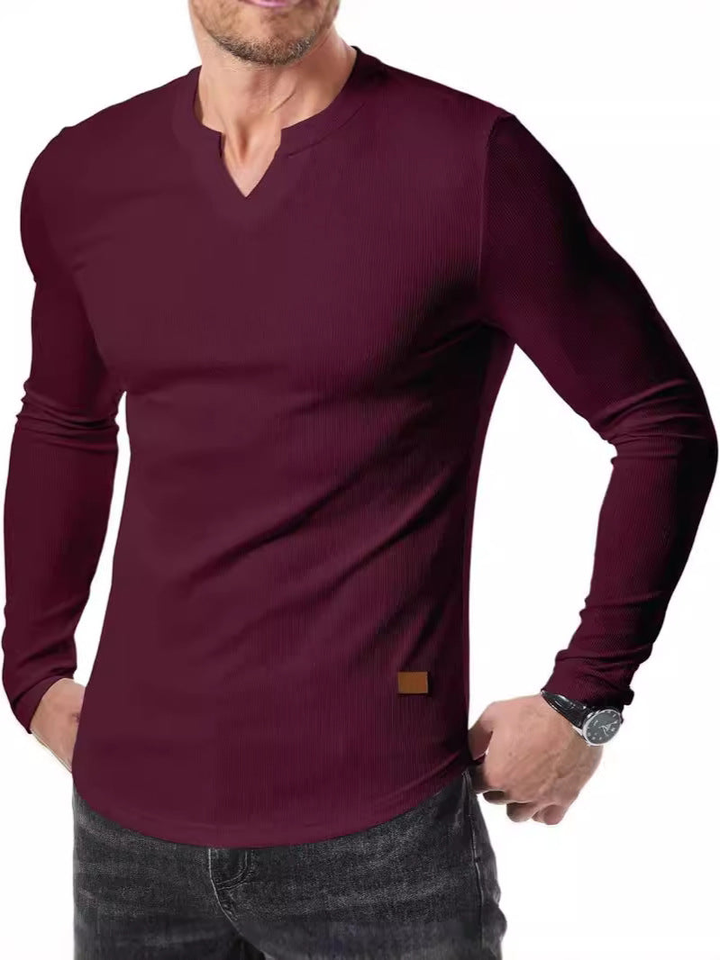 Amazon Commerce extérieur Automne et hiver Hommes V-col Pit T-shirt Solid Color Casual Mode