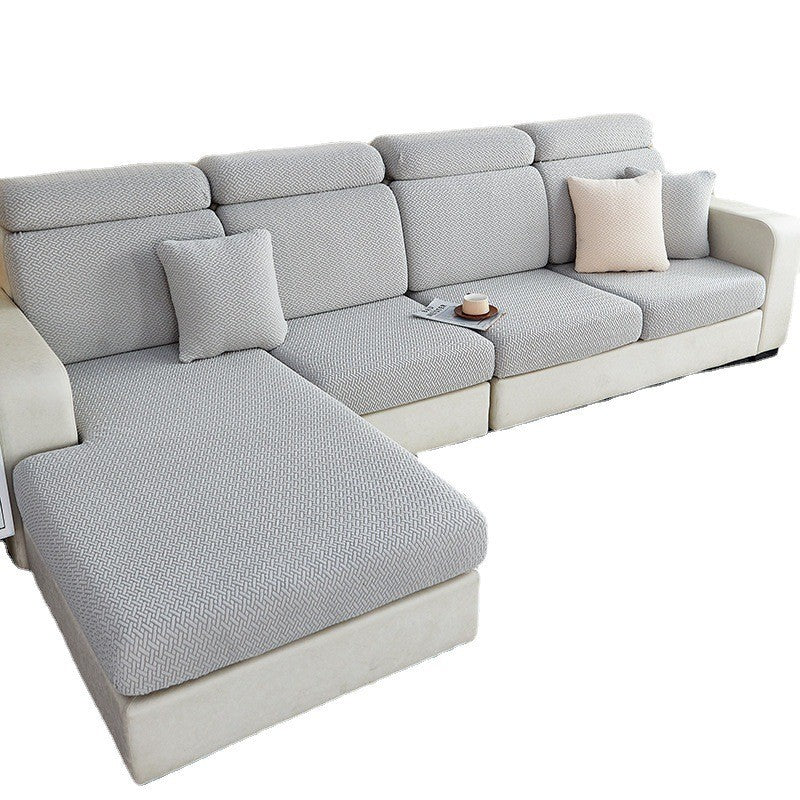 Couvercle simple de canapé Jacquard anti-poussière couleur solide Coussin de siège long de la chaise