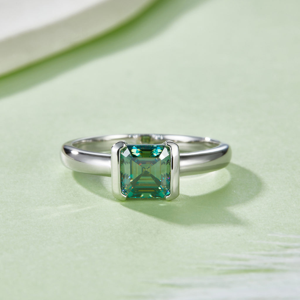 S925 Argent Sterling 1ct Anneau de Moissanite Vert