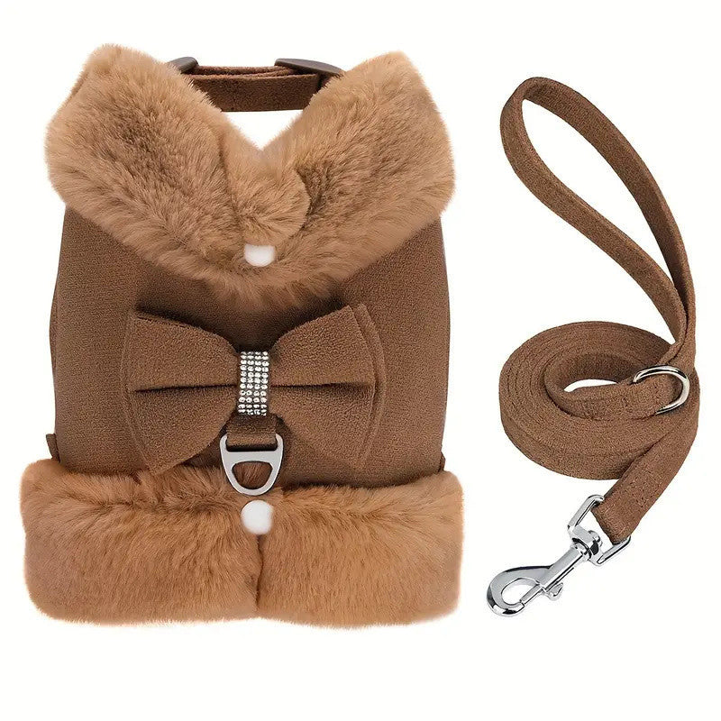 Mignon chaud petit chien Harnais et jeu de laisse avec Bow Tie