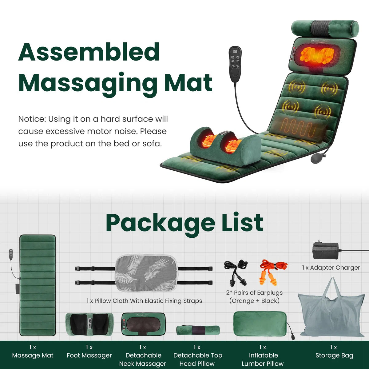 Pad de massage corps complet avec des masseurs Shiatsu cou et pieds séparables