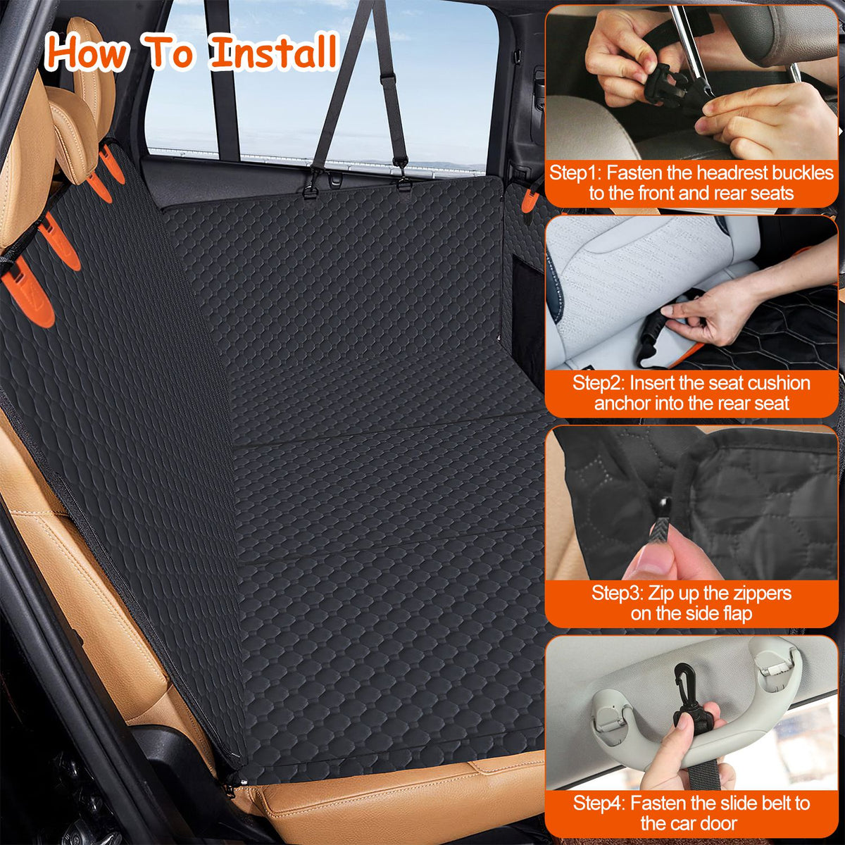 Housse de siège arrière pour voiture de chien avec fermeture à glissière Mesh Sacs de rangement étanche 600D Oxford