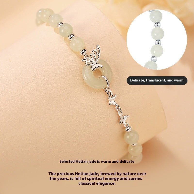 Bracelet de jade papillon argent sterling