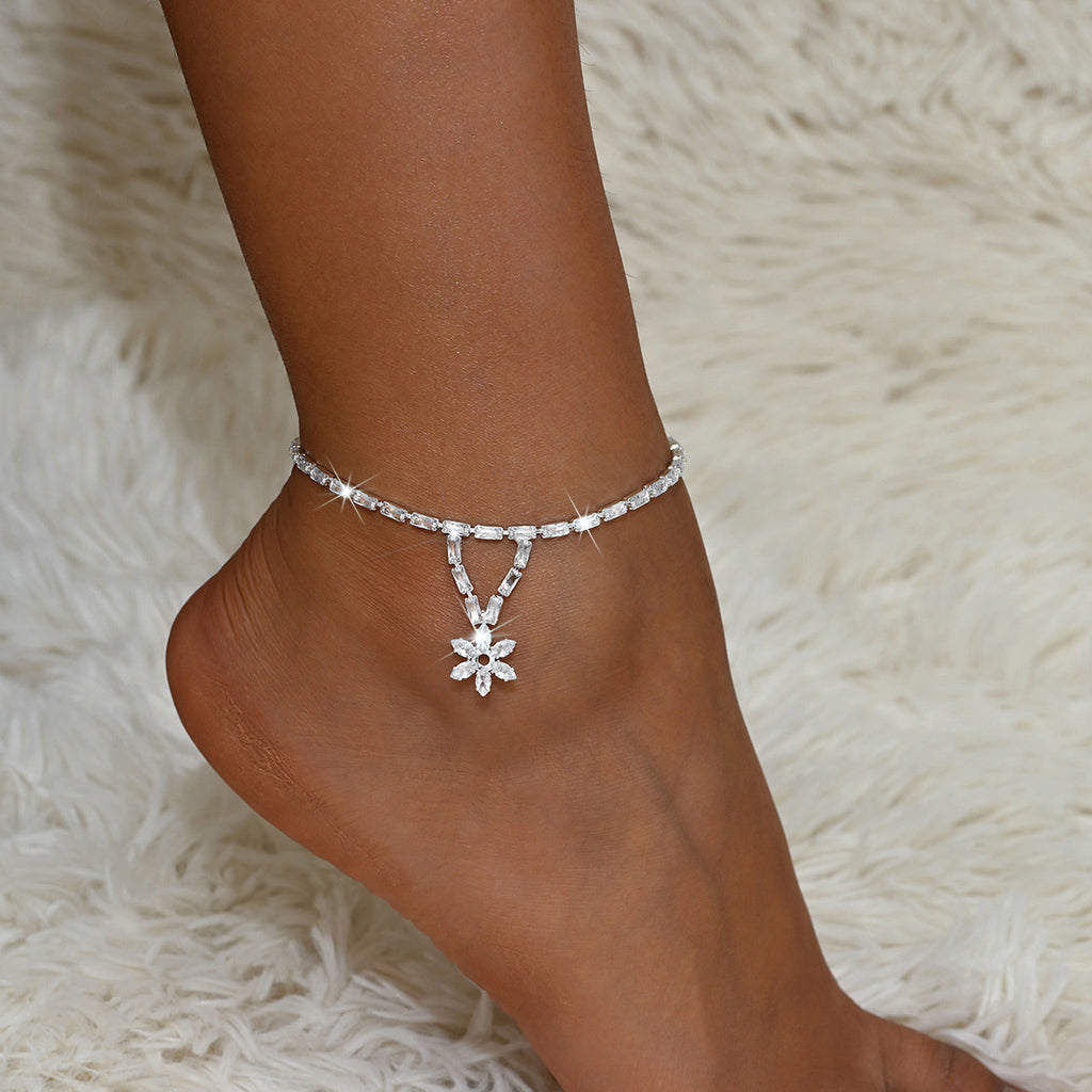 Style coréen doux cristal Zircon pendentif fleur Anklet Fashionable Beach Vacation Style W
